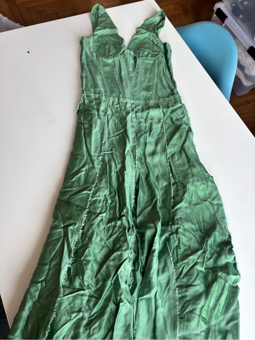 Green Maxi Dress with Structured Bodice